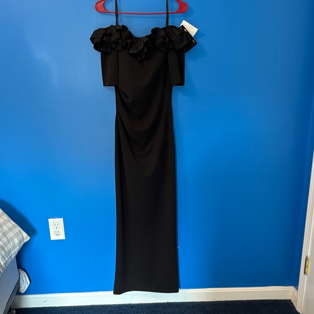 Xscape Black Strapless Ruffle Dress